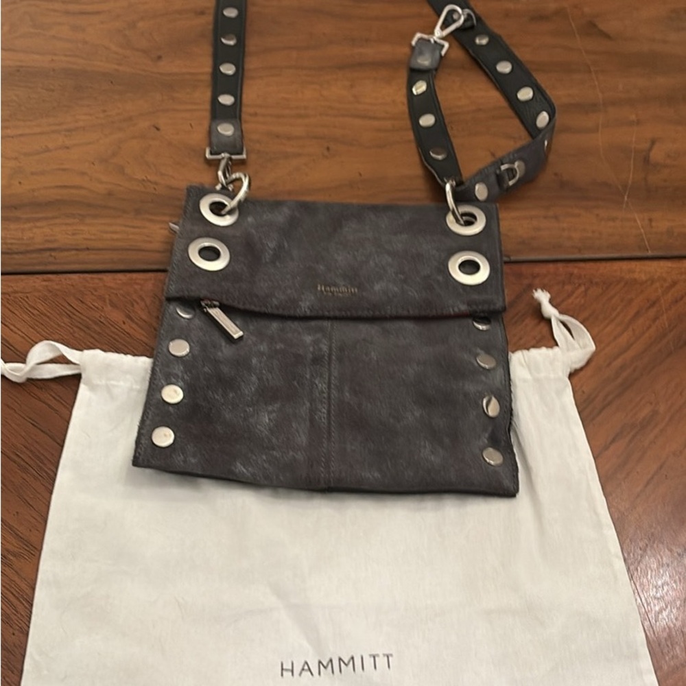 Hammitt Charcoal Crossbody Bag with Silver Accents and Dust Bag